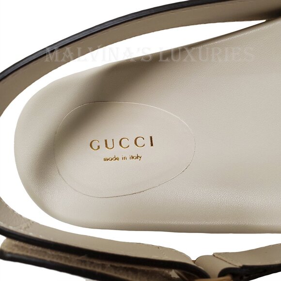GUCCI SHOES INTERLOCKING G LOGO WHITE LEATHER SLINGBACK SANDALS sz 37.5 7.5 - Picture 12 of 16